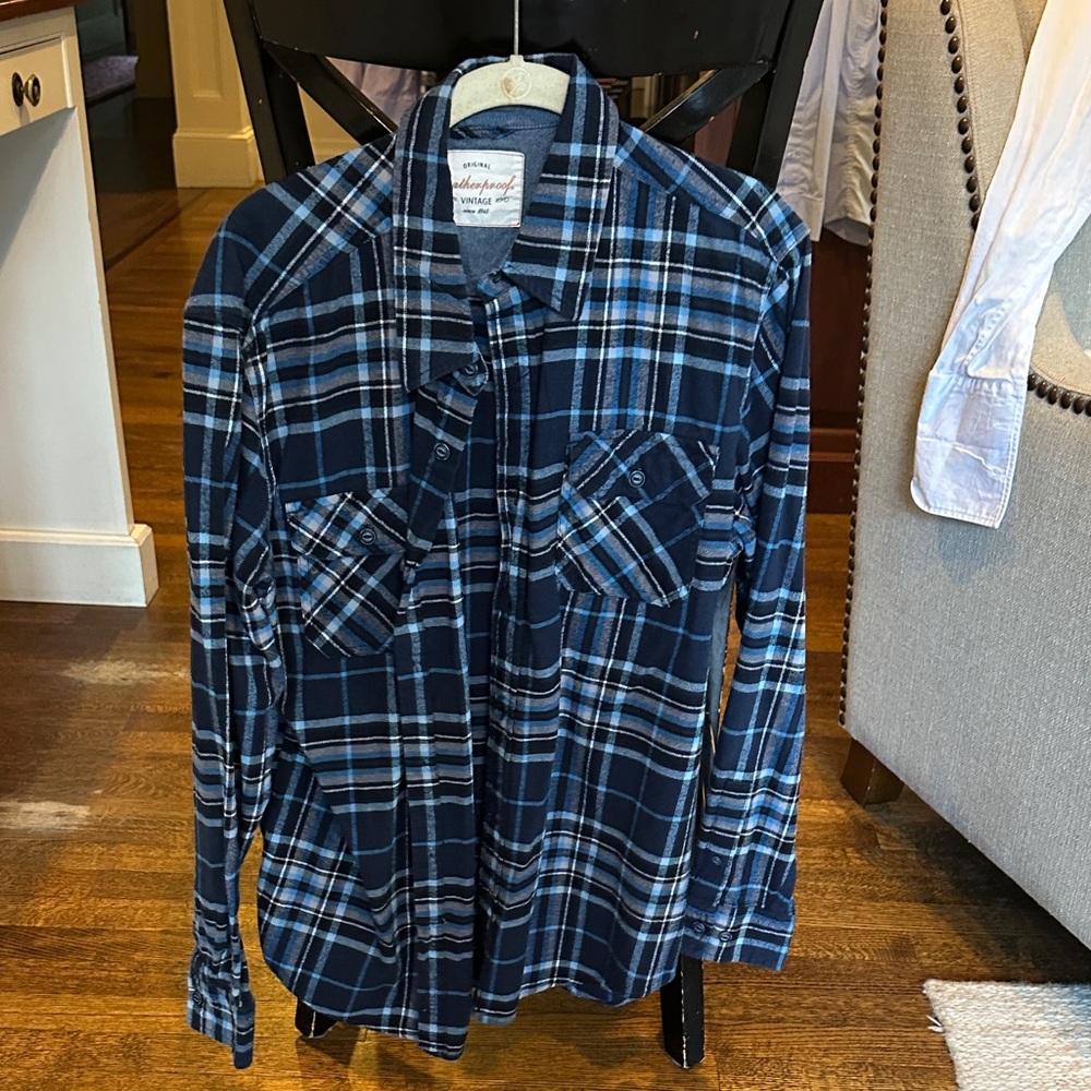 Weatherproof Blue Plaid Flannel Long Sleeve Shirt